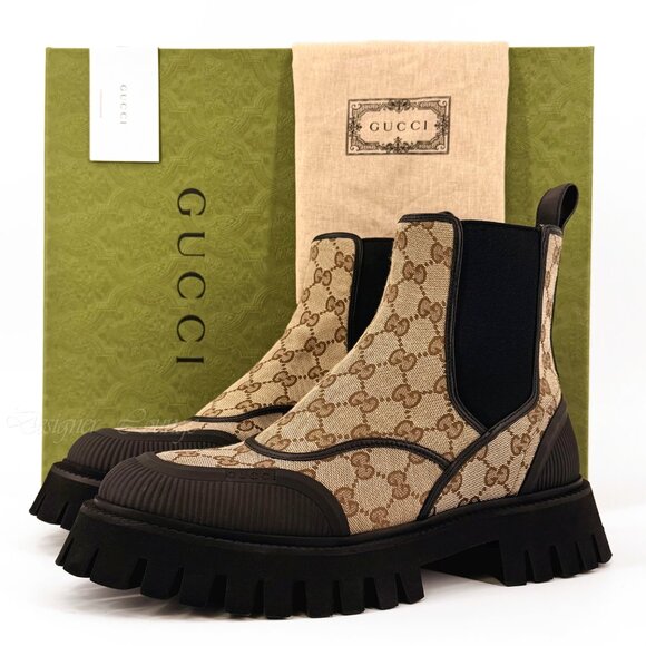 NEW Men\'s GUCCI GG Canvas G 9 / US 9.5 Brown Beige Ankle Boots $1,350 Authentic main image 7